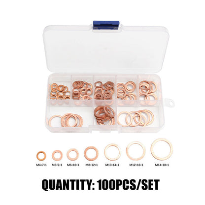 📀100/200 PCS Koppar platt bricka sortiment kit