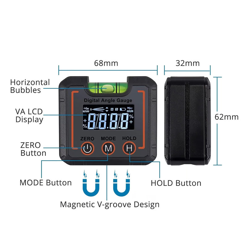 0-360°Digital vinkelmagnetisk elektronisk mätare