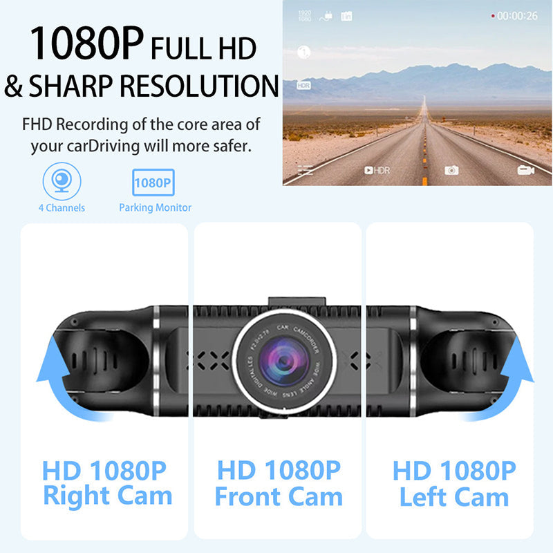 🎉Tillfälligt erbjudande⌛️Förarens säkerhet - 4-kanalig FHD dashcam med ultravid vinkel
