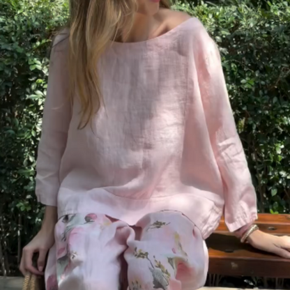 🌸Vårens specialerbjudanden🌸 Enfärgade toppar ＆ Blommiga byxor med vida ben (2-delat set)