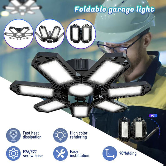 Ljusstark LED-garagelampa med deformerbara paneler