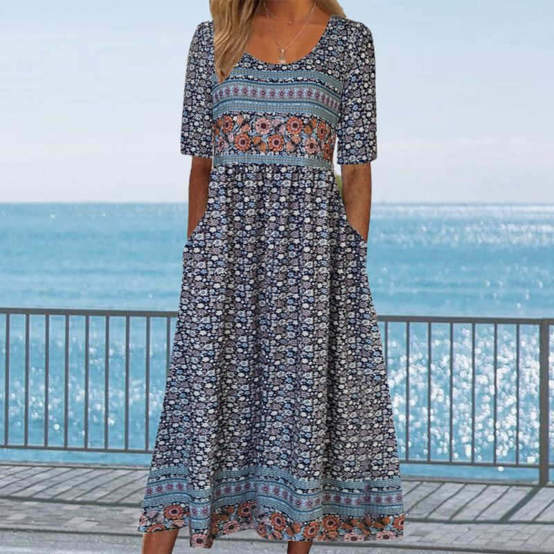🔥🎁Nyhet 50 % RABATT🔥🌸✨ Elegant klänning med bohemtryck för kvinnor