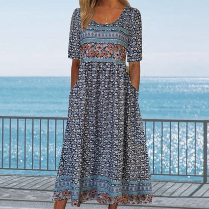 🔥🎁Nyhet 50 % RABATT🔥🌸✨ Elegant klänning med bohemtryck för kvinnor