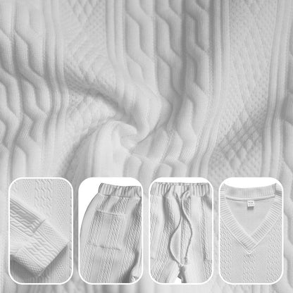 💥GRATIS FRAKT 💥 Tvådelat set för män med löst sittande sweatshirt med V-ringning och joggingbyxor