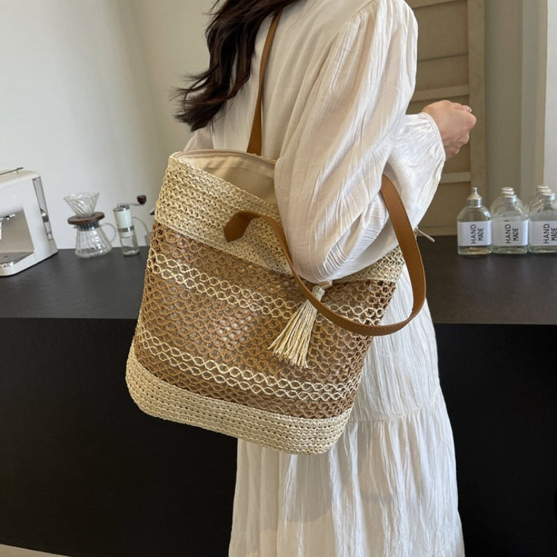 👜50% RABATT! ✨Damvävd strandväska med halm
