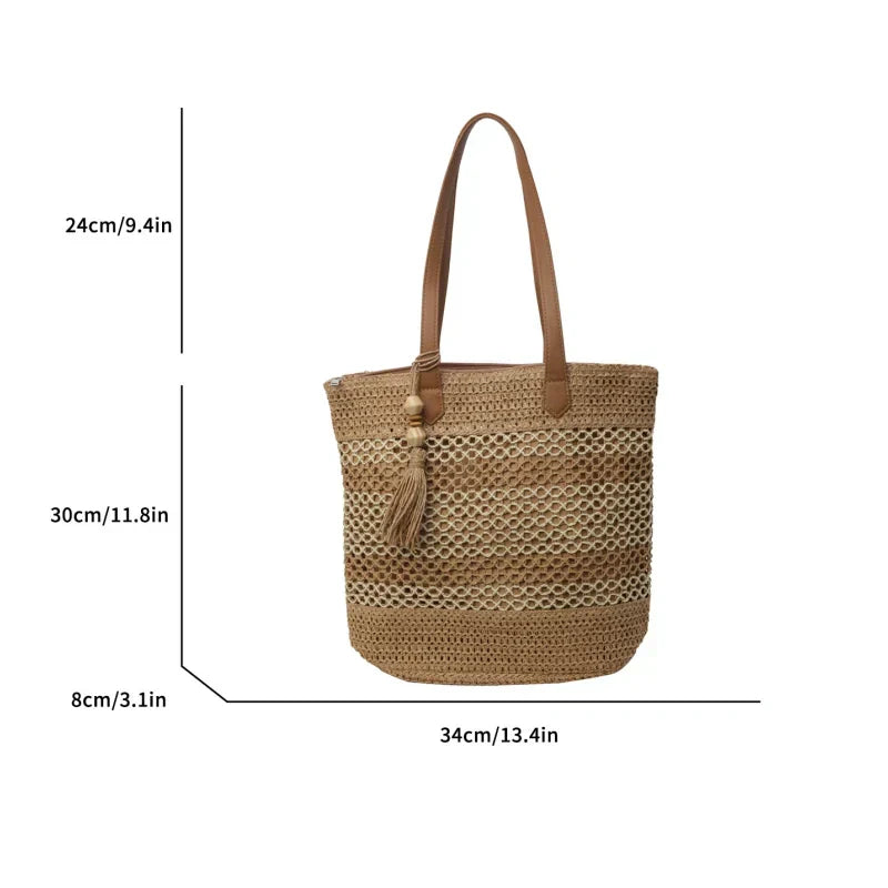 👜50% RABATT! ✨Damvävd strandväska med halm