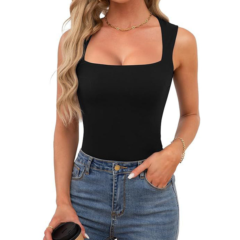 🔥Köp 1 få 1 gratis skicka två🎀 Tank Top med fyrkantig hals och ärmlösa dubbla lager för kvinnor