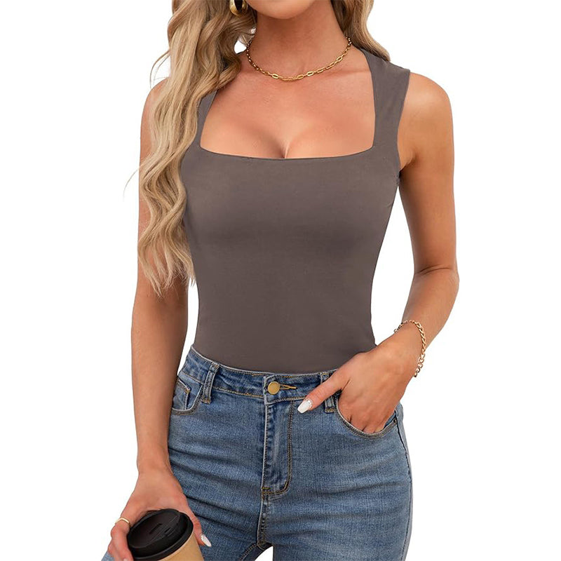 🔥Köp 1 få 1 gratis skicka två🎀 Tank Top med fyrkantig hals och ärmlösa dubbla lager för kvinnor
