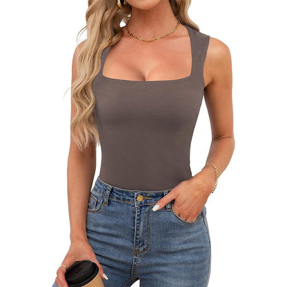 🔥Köp 1 få 1 gratis skicka två🎀 Tank Top med fyrkantig hals och ärmlösa dubbla lager för kvinnor