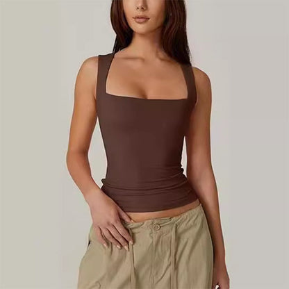 🔥Köp 1 få 1 gratis skicka två🎀 Tank Top med fyrkantig hals och ärmlösa dubbla lager för kvinnor
