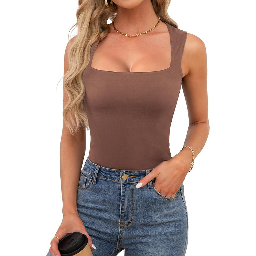 🔥Köp 1 få 1 gratis skicka två🎀 Tank Top med fyrkantig hals och ärmlösa dubbla lager för kvinnor