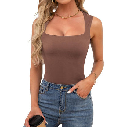 🔥Köp 1 få 1 gratis skicka två🎀 Tank Top med fyrkantig hals och ärmlösa dubbla lager för kvinnor
