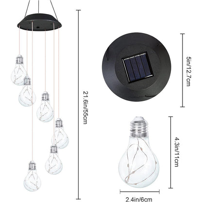 Färgglada LED-solcellsdrivna vindspel med glödlampa