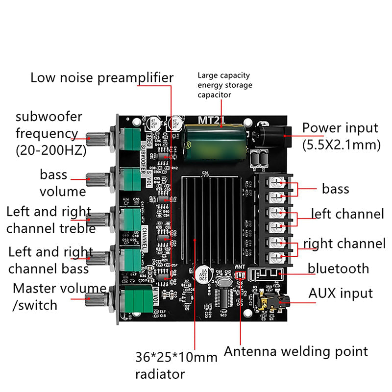 🔊🎵2.1-kanals Bluetooth-kompatibel ljudförstärkarmodul📡 Trådlös anslutning, kraftfullt ljud, perfekt för musikälskare!