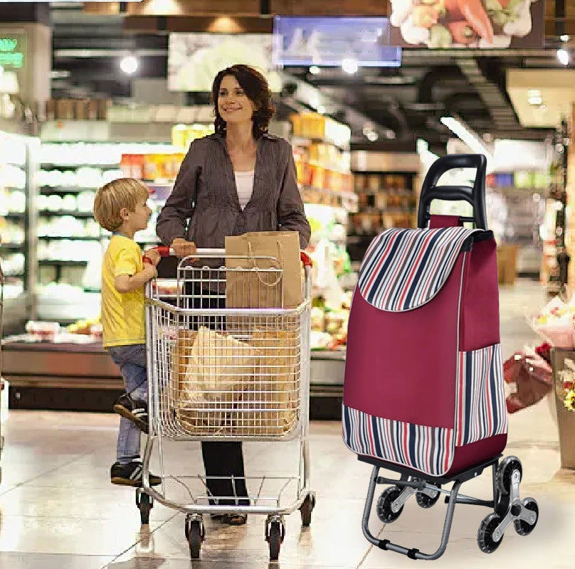 🛒2026 års modell med 50% rabatt 🔝Stor kapacitet bärbar hopfällbar trappklättrande vagn🔝 Lyft utan ansträngning, trappklättring enkelt gjort – perfekt hjälp vid shopping och flytt!