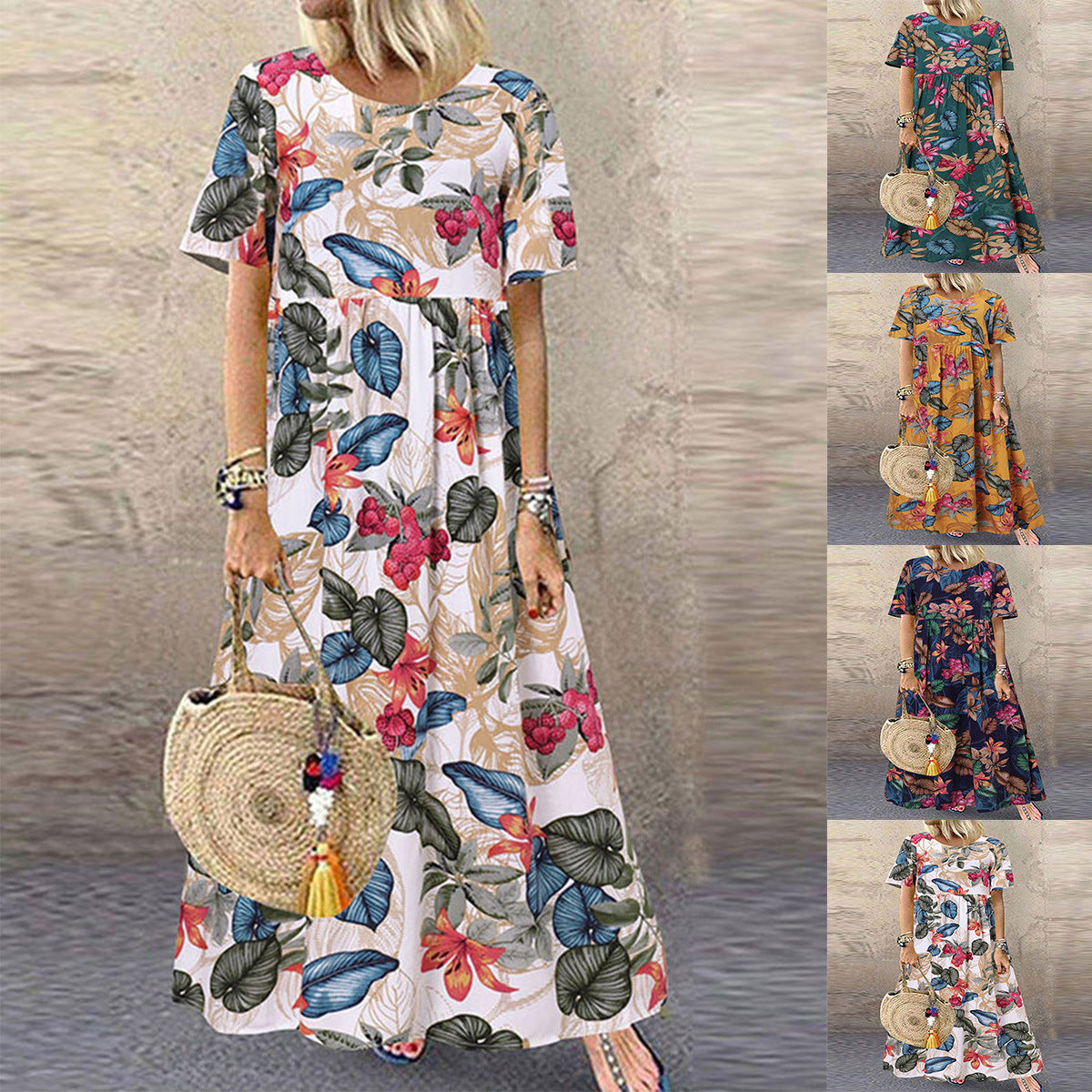 👗Lång kjol i bomullslinne med vintage tryck