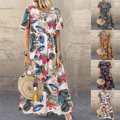 👗Lång kjol i bomullslinne med vintage tryck