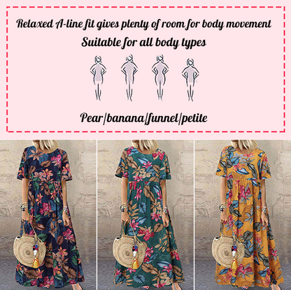 👗Lång kjol i bomullslinne med vintage tryck