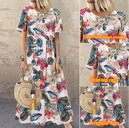 👗Lång kjol i bomullslinne med vintage tryck