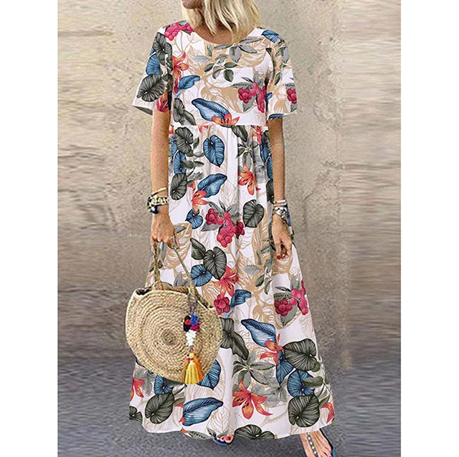 👗Lång kjol i bomullslinne med vintage tryck