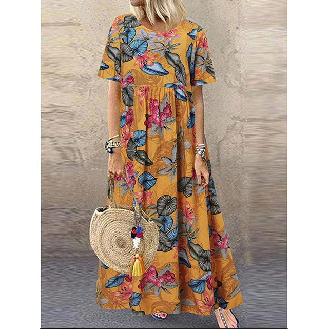 👗Lång kjol i bomullslinne med vintage tryck