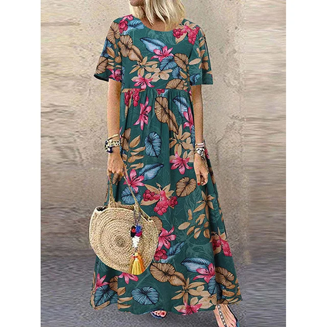 👗Lång kjol i bomullslinne med vintage tryck