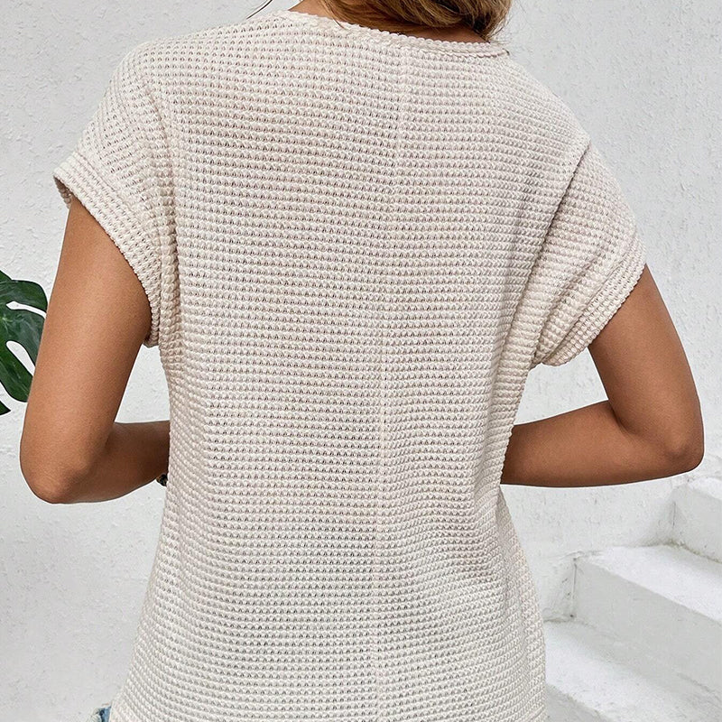 👕 60% RABATT! 🧶 Stickad Mesh T-shirt med Korta Ärmar – Andningsbar, Lätt & Perfekt För En Ledig Sommarlook ☀️
