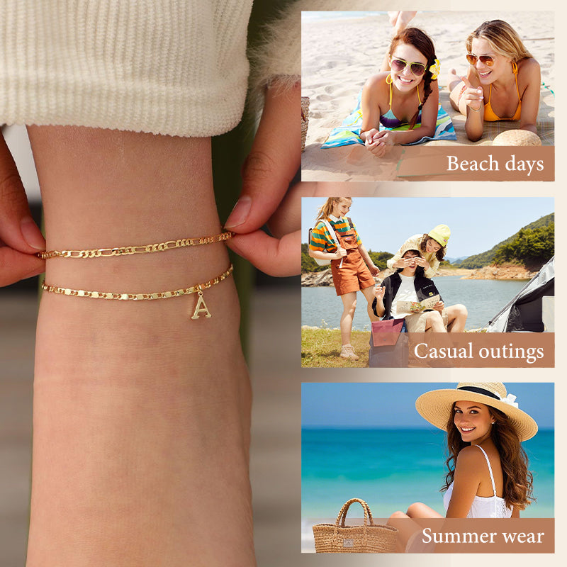 ✨ Köp 1 få 1 gratis! 💛 Lager-på-Lager Guld Ankelarmband för Kvinnor – Rhingsten, Justerbar & Perfekt Strandsmycke 🏖️