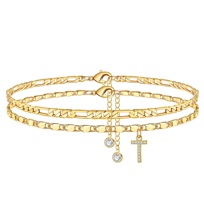 ✨ Köp 1 få 1 gratis! 💛 Lager-på-Lager Guld Ankelarmband för Kvinnor – Rhingsten, Justerbar & Perfekt Strandsmycke 🏖️