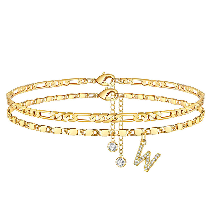 ✨ Köp 1 få 1 gratis! 💛 Lager-på-Lager Guld Ankelarmband för Kvinnor – Rhingsten, Justerbar & Perfekt Strandsmycke 🏖️