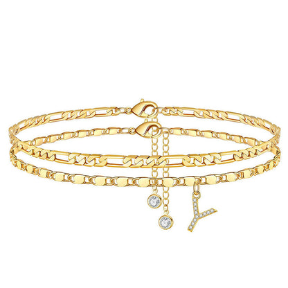 ✨ Köp 1 få 1 gratis! 💛 Lager-på-Lager Guld Ankelarmband för Kvinnor – Rhingsten, Justerbar & Perfekt Strandsmycke 🏖️