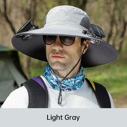 🧢 50% RABATT NU!🌬️ Herr Solhatt med 2 Avtagbara Solfläktar – UPF 50+ & USB-laddning ☀️