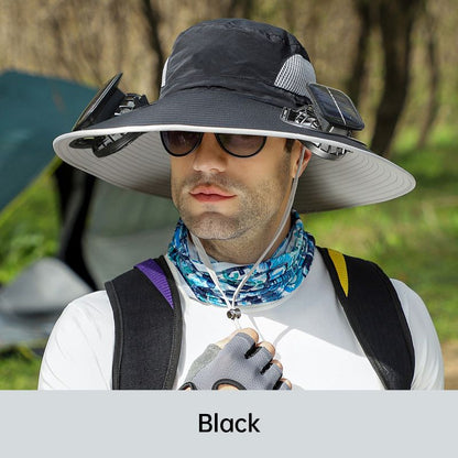 🧢 50% RABATT NU!🌬️ Herr Solhatt med 2 Avtagbara Solfläktar – UPF 50+ & USB-laddning ☀️