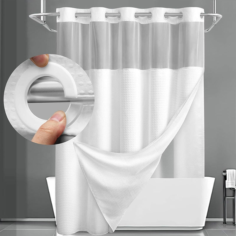Nordisk minimalism i badrum 🕊️Duschdraperi med våffelmönster