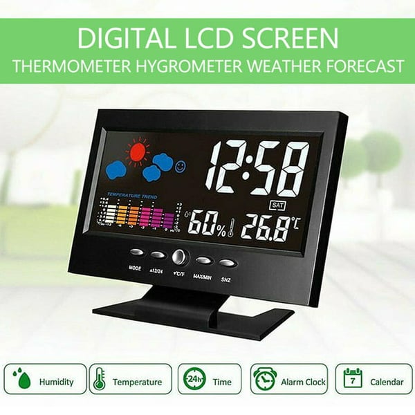 🔥Digital LED -temperaturfuktighet Monitor Väderprognos LED -bordsvattenklocka