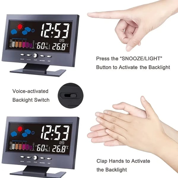 🔥Digital LED -temperaturfuktighet Monitor Väderprognos LED -bordsvattenklocka