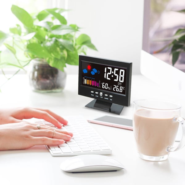 🔥Digital LED -temperaturfuktighet Monitor Väderprognos LED -bordsvattenklocka