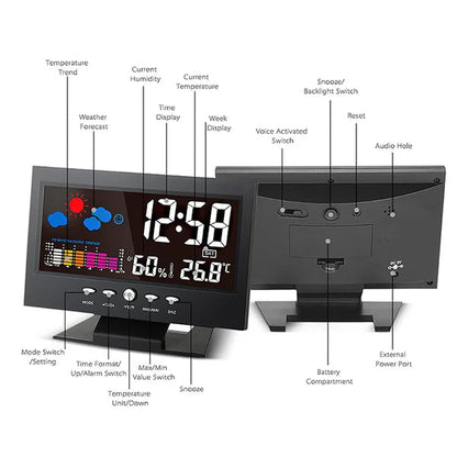 🔥Digital LED -temperaturfuktighet Monitor Väderprognos LED -bordsvattenklocka