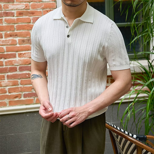 👑Old Money Casual enfärgad kortärmad topp med uppslag för män