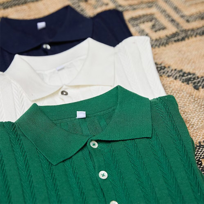 👑Old Money Casual enfärgad kortärmad topp med uppslag för män