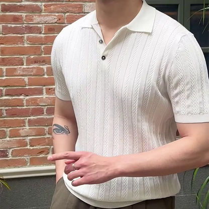 👑Old Money Casual enfärgad kortärmad topp med uppslag för män