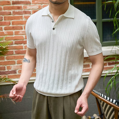 👑Old Money Casual enfärgad kortärmad topp med uppslag för män