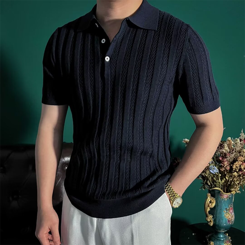 👑Old Money Casual enfärgad kortärmad topp med uppslag för män