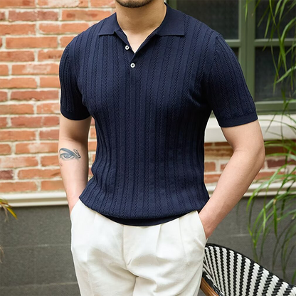 👑Old Money Casual enfärgad kortärmad topp med uppslag för män