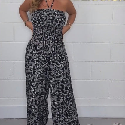 Snygg jumpsuit med leopardtryck för kvinnor