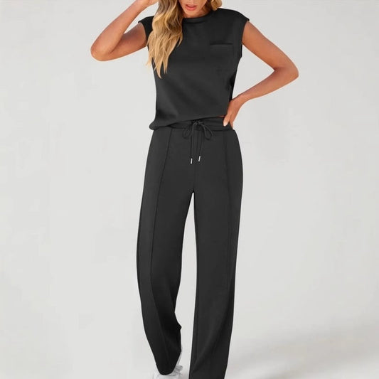 ⏳Sommarrea: 50% rabatt🔥Kvinnor casual ärmlös topp och byxor med dragsko set om 2🌸