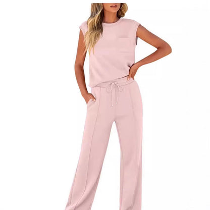 ⏳Sommarrea: 50% rabatt🔥Kvinnor casual ärmlös topp och byxor med dragsko set om 2🌸