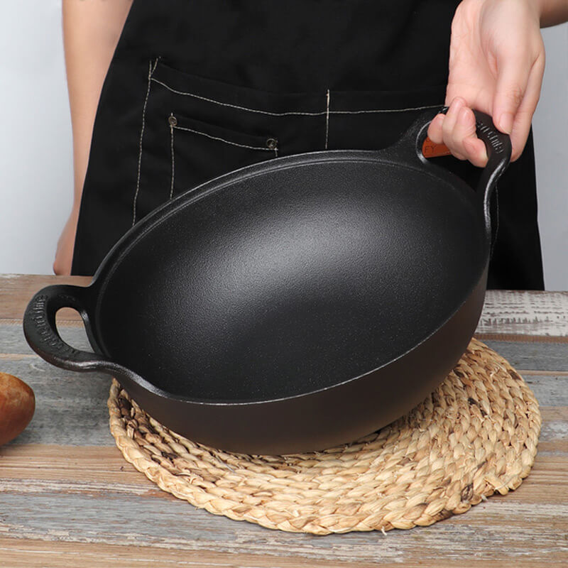 🎁Hot Sale 50% Rabatt⏳Obehandlad dubbelörad rundbottnad hushållspanna