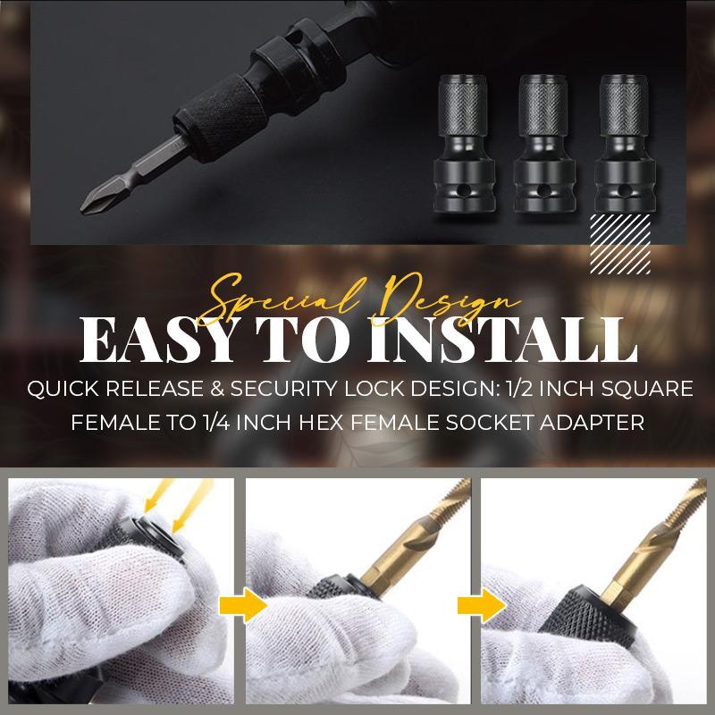🔧 Köp 1  få 1 Gratis! ⚡ Konverterare för Uttag med Sexkantsskaft – 1/2" till 1/4" Snabbkoppling – Perfekt för Bilreparationer & Träarbete – Hållbar Cr-Mo Stål 🛠️