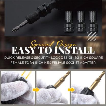 🔧 Köp 1  få 1 Gratis! ⚡ Konverterare för Uttag med Sexkantsskaft – 1/2" till 1/4" Snabbkoppling – Perfekt för Bilreparationer & Träarbete – Hållbar Cr-Mo Stål 🛠️
